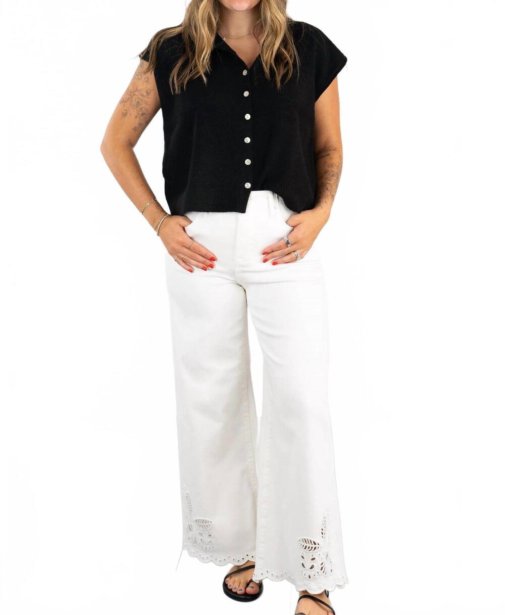 NEW RISEN larissa eyelet high-rise crop jeans in cream